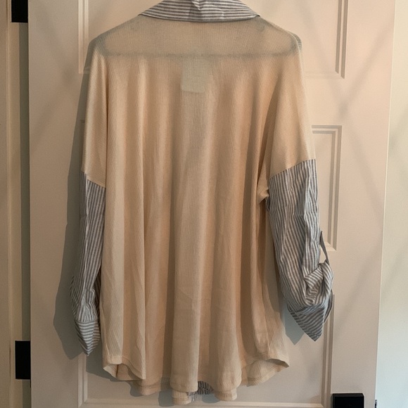 Ribbed Long Sleeve Shacket with Striped Detail - Ivory - Picture 8 of 9